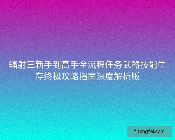 辐射三新手到高手全流程任务武器技能生存终极攻略指南深度解析版